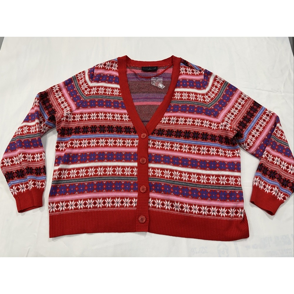 Lane Bryant Womens Cardigan Plus Size  18/20 Red Fair Isle Snowflake Holiday